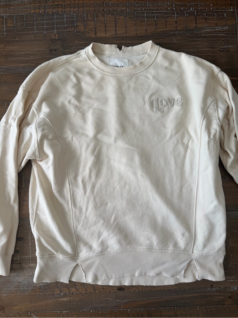 aerie Cream Ribbed-Neck Pullover Sweatshirt oversized Love